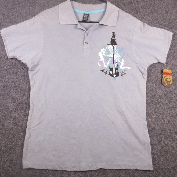 Caffeine Other - Y2K Caffeine Polo Shirt Mens Small Gray Guitar Graphic Print Rock New York City